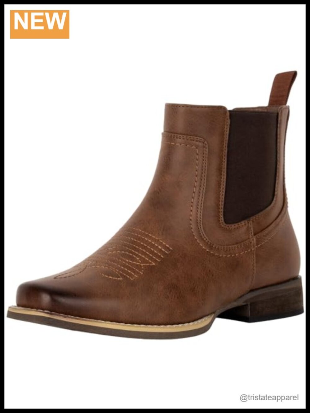Men's Ankle Cowboy Boots Square Toe Faux Leather Western Bootie